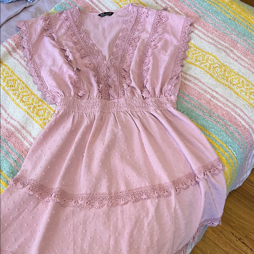 Simplee Apparel Pink Lace Mini Dress